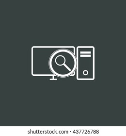 Vector illustration of pc zoom sign icon on dark background.