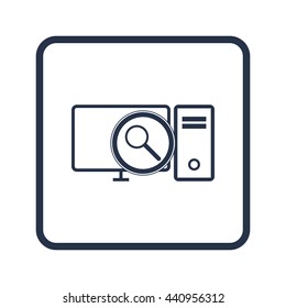 Vector illustration of pc zoom sign icon on blue round background.