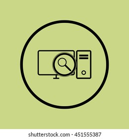 Vector illustration of pc zoom sign icon on green circle background.