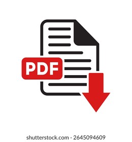 illustration vectorielle de téléchargement de document PDF en style ligne de symbole sur fond blanc