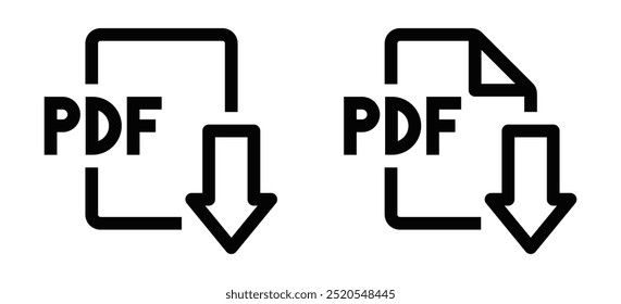 Vektorgrafik von PDF-Download-Symbolen, perfekt für die gemeinsame Nutzung von Dateien, das Dokumentenmanagement und die Gestaltung digitaler Inhalte. Bearbeitbarer Strich.