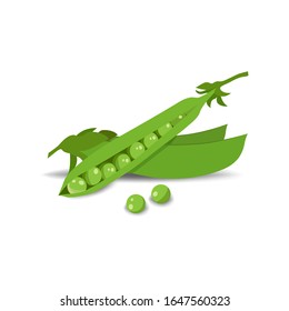 Vector illustration of pea pods on a white isolated background. Template for design packaging, labels, web design.