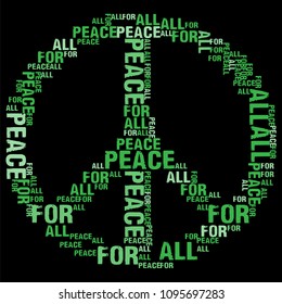 Vector illustration of peace for all black word cloud sign
