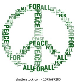 Vector illustration of peace for all white word cloud sign