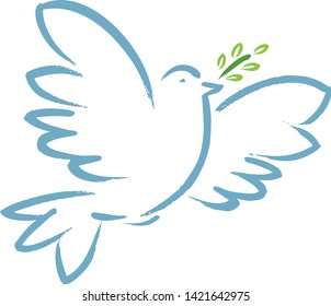 Vector illustration. Peace dove symbol with olive branch. Lineal style.