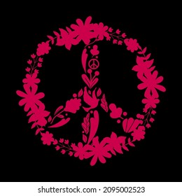 vector illustration of peace symbol with flowers