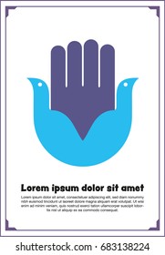 vector illustration peaceful of the bird in hand like Hamsa, hand of Fatima, vector illustration