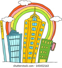 Vektorgrafik einer friedlichen Stadt