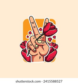 Vector illustration of peaceful hand pose on light orange background