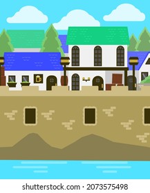 Ilustración vectorial de una ciudad portuaria pacífica