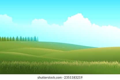 Vector illustration of a peaceful meadow. A tranquil landscape embraced by nature's beauty, ideal for adding serenity and freshness to your creative projects