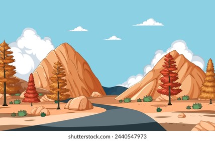 Vector illustration of a peaceful mountain road