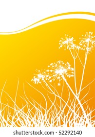 Vector illustration of Peaceful sunset with Silhouette of flowers and grass