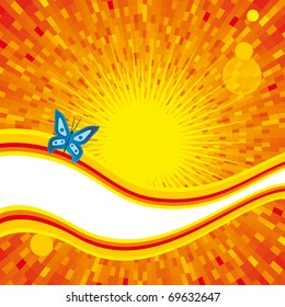 Vector illustration of Peaceful sunset with Silhouette of butterfly