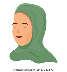 Vector illustration of a peaceful woman wearing a traditional green hijab with closed eyes