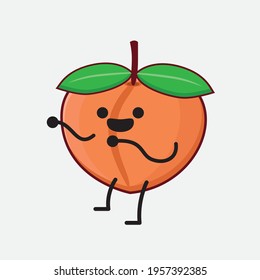 Vector Illustration of Peach Fruit Character with cute face, simple hands and leg line art on Isolated Background. Flat cartoon doodle style.