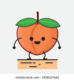 Vector Illustration of Peach Fruit Character with cute face, simple hands and leg line art on Isolated Background. Flat cartoon doodle style.