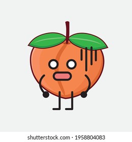 Vector Illustration of Peach Fruit Character with cute face, simple hands and leg line art on Isolated Background. Flat cartoon doodle style.