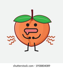Vector Illustration of Peach Fruit Character with cute face, simple hands and leg line art on Isolated Background. Flat cartoon doodle style.