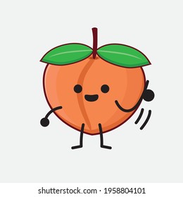 Vector Illustration of Peach Fruit Character with cute face, simple hands and leg line art on Isolated Background. Flat cartoon doodle style.