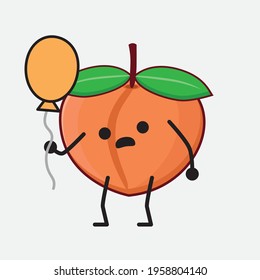 Vector Illustration of Peach Fruit Character with cute face, simple hands and leg line art on Isolated Background. Flat cartoon doodle style.