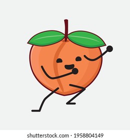 Vector Illustration of Peach Fruit Character with cute face, simple hands and leg line art on Isolated Background. Flat cartoon doodle style.