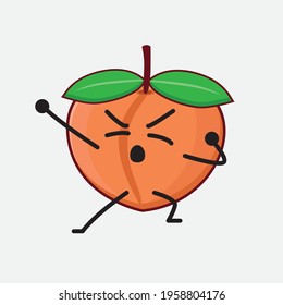 Vector Illustration of Peach Fruit Character with cute face, simple hands and leg line art on Isolated Background. Flat cartoon doodle style.