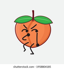 Vector Illustration of Peach Fruit Character with cute face, simple hands and leg line art on Isolated Background. Flat cartoon doodle style.