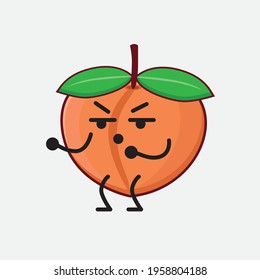 Vector Illustration of Peach Fruit Character with cute face, simple hands and leg line art on Isolated Background. Flat cartoon doodle style.