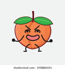 Vector Illustration of Peach Fruit Character with cute face, simple hands and leg line art on Isolated Background. Flat cartoon doodle style.
