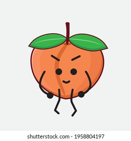 Vector Illustration of Peach Fruit Character with cute face, simple hands and leg line art on Isolated Background. Flat cartoon doodle style.
