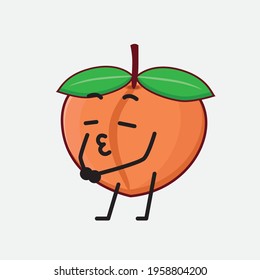 Vector Illustration of Peach Fruit Character with cute face, simple hands and leg line art on Isolated Background. Flat cartoon doodle style.