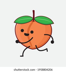 Vector Illustration of Peach Fruit Character with cute face, simple hands and leg line art on Isolated Background. Flat cartoon doodle style.