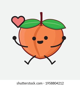 Vector Illustration of Peach Fruit Character with cute face, simple hands and leg line art on Isolated Background. Flat cartoon doodle style.