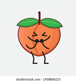 Vector Illustration of Peach Fruit Character with cute face, simple hands and leg line art on Isolated Background. Flat cartoon doodle style.