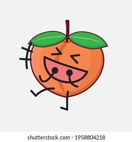Vector Illustration of Peach Fruit Character with cute face, simple hands and leg line art on Isolated Background. Flat cartoon doodle style.