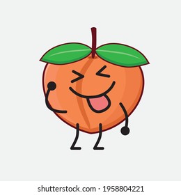 Vector Illustration of Peach Fruit Character with cute face, simple hands and leg line art on Isolated Background. Flat cartoon doodle style.