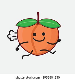 Vector Illustration of Peach Fruit Character with cute face, simple hands and leg line art on Isolated Background. Flat cartoon doodle style.