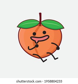 Vector Illustration of Peach Fruit Character with cute face, simple hands and leg line art on Isolated Background. Flat cartoon doodle style.