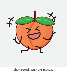 Vector Illustration of Peach Fruit Character with cute face, simple hands and leg line art on Isolated Background. Flat cartoon doodle style.