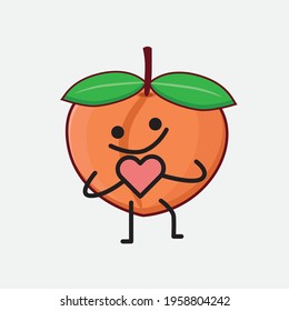 Vector Illustration of Peach Fruit Character with cute face, simple hands and leg line art on Isolated Background. Flat cartoon doodle style.