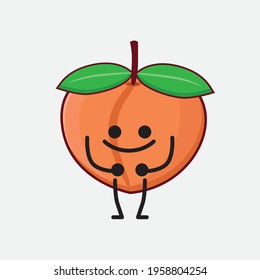 Vector Illustration of Peach Fruit Character with cute face, simple hands and leg line art on Isolated Background. Flat cartoon doodle style.