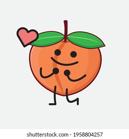 Vector Illustration of Peach Fruit Character with cute face, simple hands and leg line art on Isolated Background. Flat cartoon doodle style.