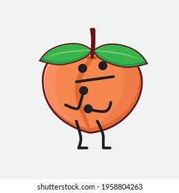 Vector Illustration of Peach Fruit Character with cute face, simple hands and leg line art on Isolated Background. Flat cartoon doodle style.