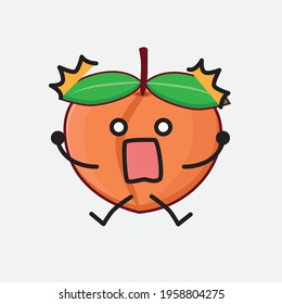 Vector Illustration of Peach Fruit Character with cute face, simple hands and leg line art on Isolated Background. Flat cartoon doodle style.