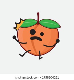 Vector Illustration of Peach Fruit Character with cute face, simple hands and leg line art on Isolated Background. Flat cartoon doodle style.
