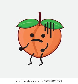 Vector Illustration of Peach Fruit Character with cute face, simple hands and leg line art on Isolated Background. Flat cartoon doodle style.