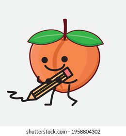 Vector Illustration of Peach Fruit Character with cute face, simple hands and leg line art on Isolated Background. Flat cartoon doodle style.