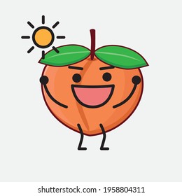 Vector Illustration of Peach Fruit Character with cute face, simple hands and leg line art on Isolated Background. Flat cartoon doodle style.