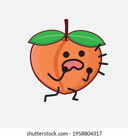 Vector Illustration of Peach Fruit Character with cute face, simple hands and leg line art on Isolated Background. Flat cartoon doodle style.
